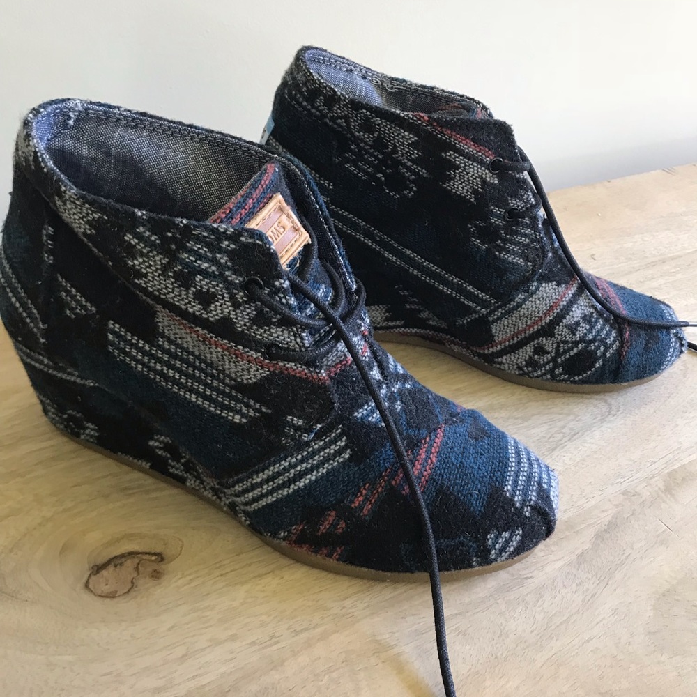 TOMS Aztec Jacquard Desert Wedge Bootie, Sz 8